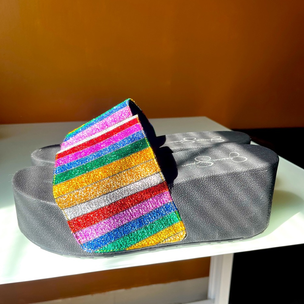 Jessica Simpson Women's Faille Slide Platform Wedge Sandals Size 9 Brand New